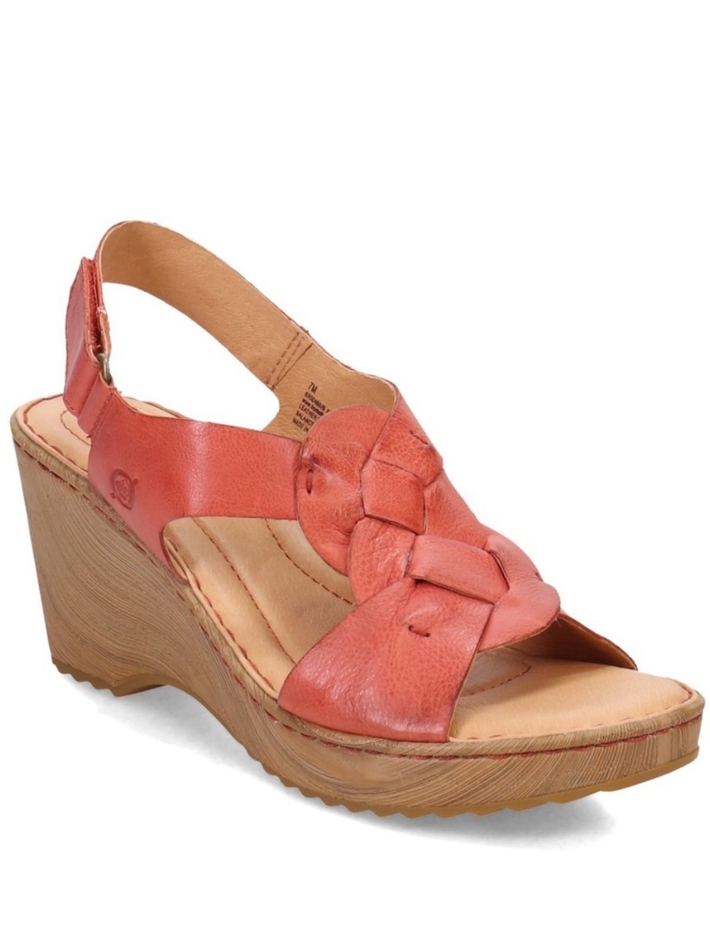 Born Mina Women's Coral Braided Leather Wedge Sandals Size 10
